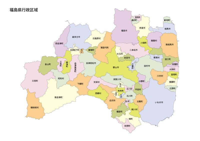 福島県の各市町村を示した地図